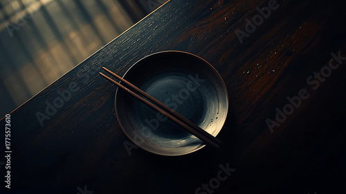 Elegant Asian dining with chopsticks on rustic table