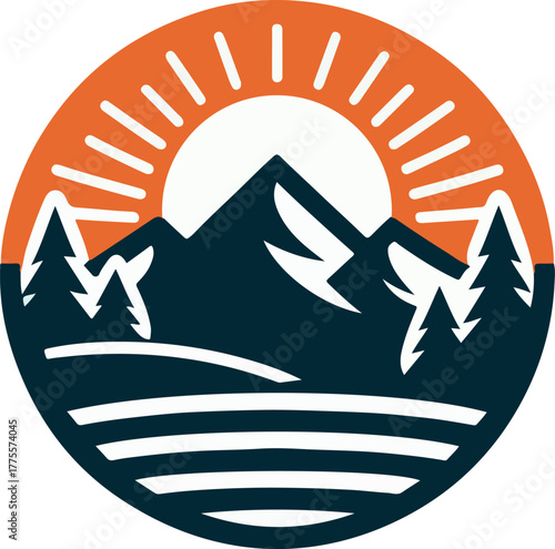 sunset mountain logo icon vector white background .