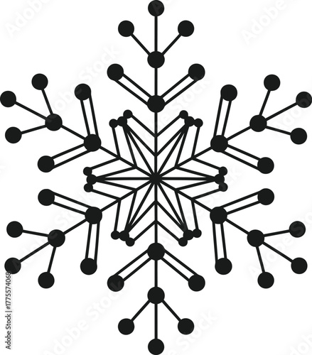 Abstract minimalist snowflake vector illustration with delicate lines and dots, seasonal art
