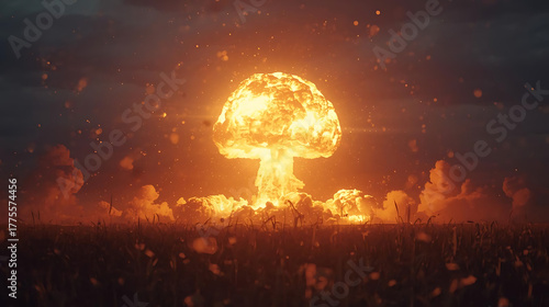 Apocalyptic atomic explosion over the golden field
