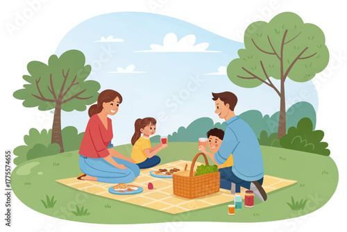 Happy family enjoying a delightful picnic in the park on a sunny day, creating lasting memories and celebrating togetherness in nature's embrace