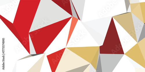 Colorful geometric polygon background with red and gold triangular abstract pattern.
