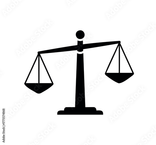 Scale of justice silhouette icon vector flat illustration on white background. Legal balance icon. Concept of minimalism, law, fairness, simple design.