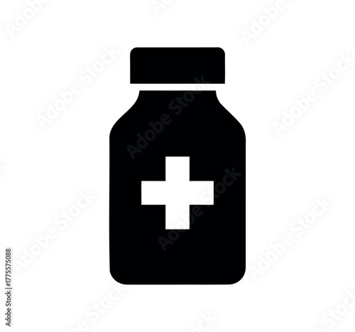 medical pill bottle silhouette icon vector flat illustration on white background.