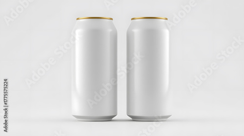 Pair of Sleek White Aluminum Cans for Refreshments on a Light Background