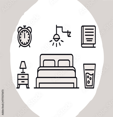 Bedroom Interior Objects Line Icons Set - Sleep and Comfort Vector Bundle