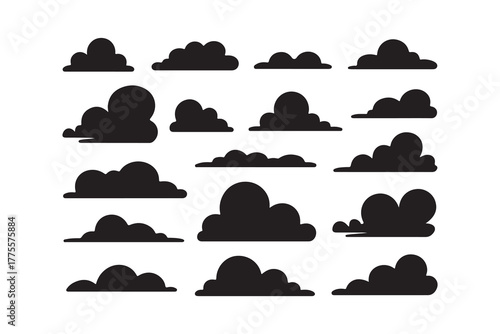 Black and White Featuring an Array of Cartoon Clouds in Various Shapes