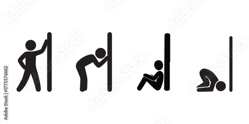 Black Stick Figures Against Poles Leaning, Sitting, and Prostrating Depiction of Emotional States