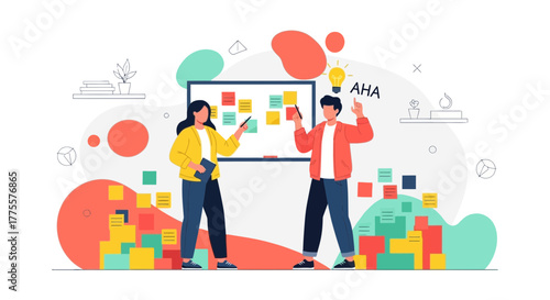 Business Colleagues Brainstorming Together With Concept and Strategic Planning, Idea Presentation