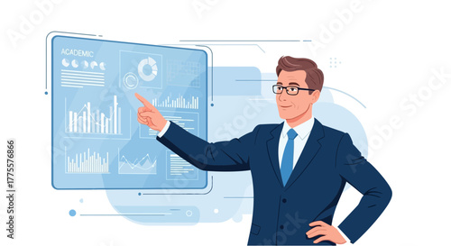 Business Leader Presenting Analytics: Data Insights and Strategic Planning Visualization