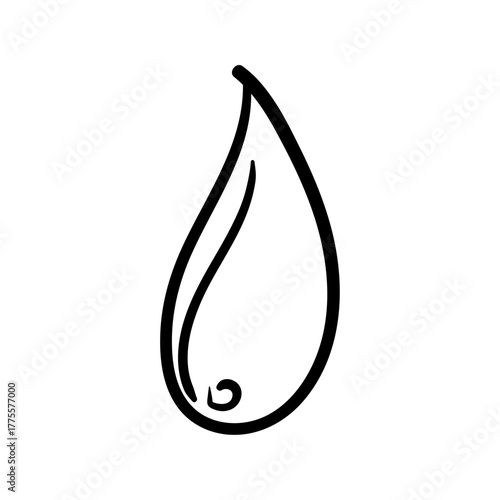 Simple black and white illustration of a single teardrop shape with a swirl inside, symbolizing emotion and water