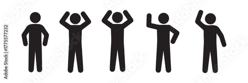 Diverse Stick Figures with Hands Up Human Icon Collection Isolated on White