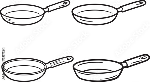 frying pan set with kitchen utensils vector illustration