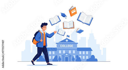 College Student Embraces Learning Amidst Animated Books and Academic Endeavors