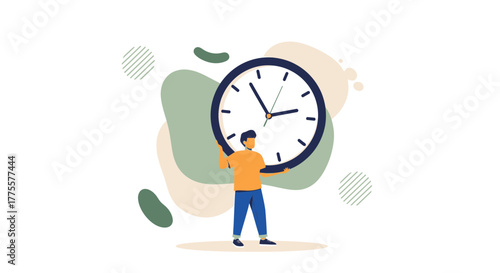 Conceptual Illustration Depicting a Person Holding a Large Clock Demonstrating Punctuality