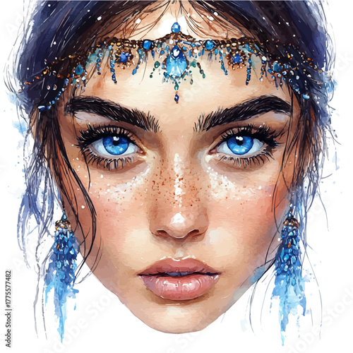 Forehead Chain, watercolor drawing vector, isolated on a white background.