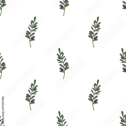 Twig sprig with berries seamless pattern. Botanical Background for wallpapers, wedding, wrapping paper, textile