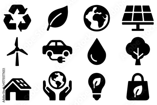 Renewable energy sources and sustainable living black and white concept