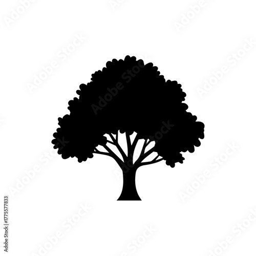 Silhouette of a deciduous tree with a full crown and detailed branches - perfect for nature-themed projects