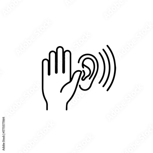 Listening Icon, Hand Cupping Ear, Sound Waves, Auditory Perception, Attention Symbol