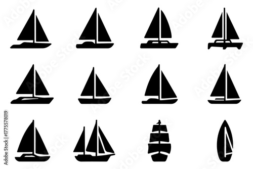 Sailing Vessel Symbol Vector Set For Adventure, Ocean, And Leisure Themes