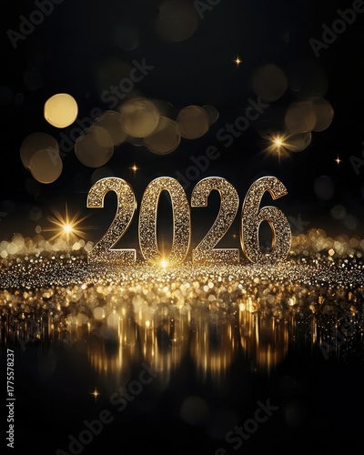 Wallpaper Mural The number twenty six is written in gold letters on a black background Christmas background. 2026 year gold numbers Torontodigital.ca