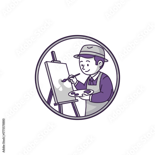 Cartoon artist painting on easel creative art illustration