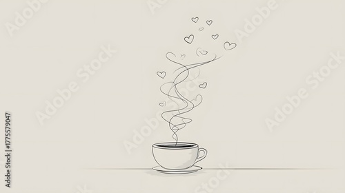 Minimalist Coffee Cup Illustration with Heart-Shaped Steam and a Nostalgic, Warm Ambiance