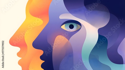 Modern Abstract Minimalist Illustration Highlighting Deliberate Eye Contact Avoidance and Communication Challenges with Soft RGB Accents Reflecting Neurodiversity and Social Intricacies