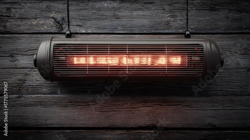 Artistic Close-up of an Energy-Efficient Electric Heater on a Distressed Wooden Background with Soft Radiance Exuding Modern Comfort and Rustic Winter Charm
