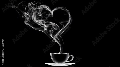 Abstract Coffee Cup Line Drawing with Delicate Heart-Shaped Steam Cloud in a Serene and Modern Artistic Style
