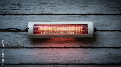 Artistic Close-up of an Energy-Efficient Electric Heater on a Distressed Wooden Background with Soft Radiance Exuding Modern Comfort and Rustic Winter Charm