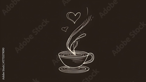 Minimalist Coffee Cup Illustration with Heart-Shaped Steam and a Nostalgic, Warm Ambiance