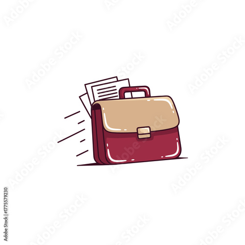 Briefcase rushing with papers illustration business concept deadline work efficiency professional fast delivery document task urgency