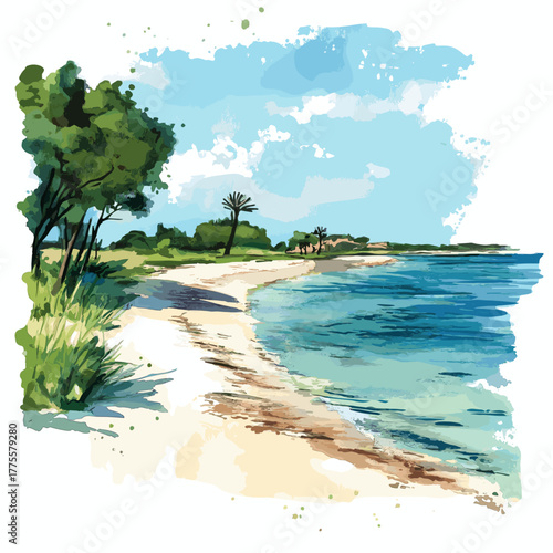 Encarnacion Beaches . Encarnacion Beaches  hand drawn watercolor illustration
