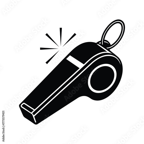 Referee Whistle Icon Vector - Sport Game Competition Symbol, Emergency Safety Whistle Icon Flat Design Vector, Coach Whistle and Lanyard Vector Silhouette Design