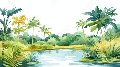 Kaw Marshlands. Kaw Marshlands hand drawn watercolor illustration