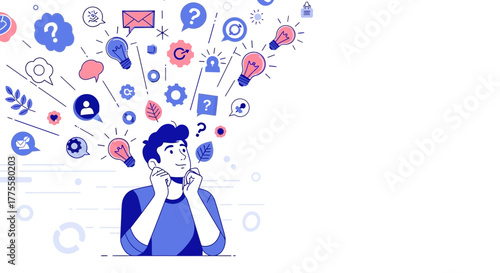 Conceptualizing Thoughts: A Man Surrounded By Ideas And Creative Elements