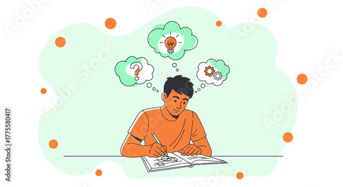 Creative Mind Thinking And Solving Problems With Illustrations Of Thought Bubbles