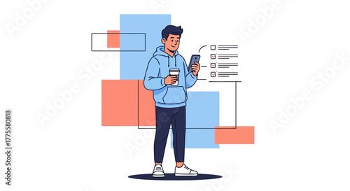 Modern Illustration Depicting Tasks, Apps, and Digital Living and Their Connection