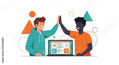 Diverse Team Celebrating Success With High Five On Successful Digital Project