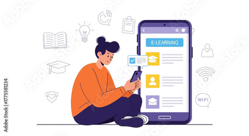 Online Learning Via Smartphone Showing E-Learning Platform and Remote Education for Digital Age