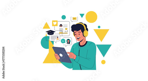 Online Learning, Listening, Modern Student, Digital Education and Study Concept