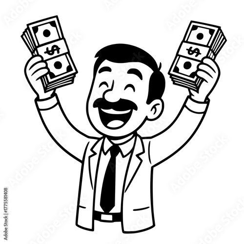 Happy man with dollar banknotes