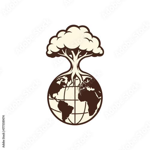 Global tree and earth symbol ecological concept growing world environmental sustainability reforestation international nature conservation