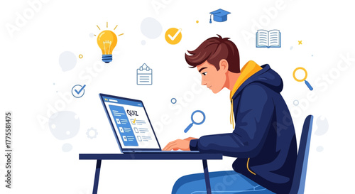 Online Quiz Completion: A Student Interacts With Digital Assessment on a Laptop