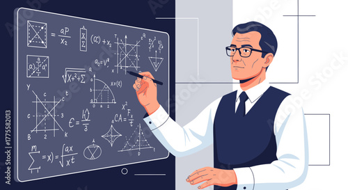 Professor Explaining Complex Mathematical Theories On a Digital Display