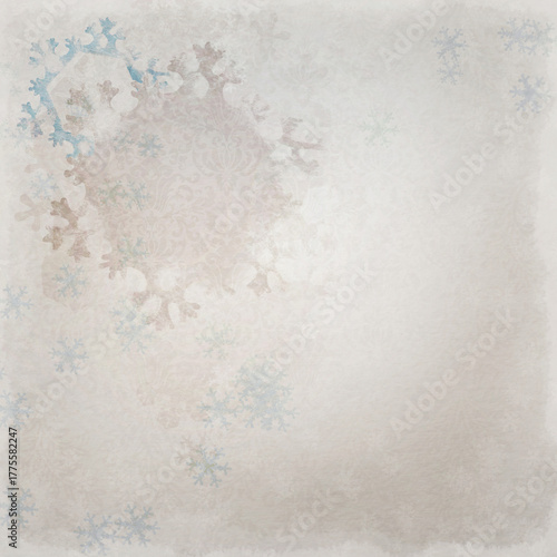 Soft beige and blue winter background with delicate snowflakes and frosty patterns, ideal for Christmas cards, holiday invitations, and elegant seasonal designs.