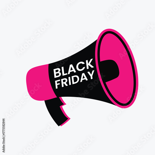 A black and pink megaphone with black friday text isolated on white background