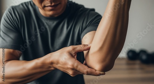 A man holds his elbow in pain, showing symptoms of tennis elbow — a common overuse injury affecting athletes and active individuals.